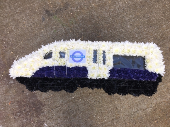 2D train tribute funeral flowers by Blooms and Candy florist