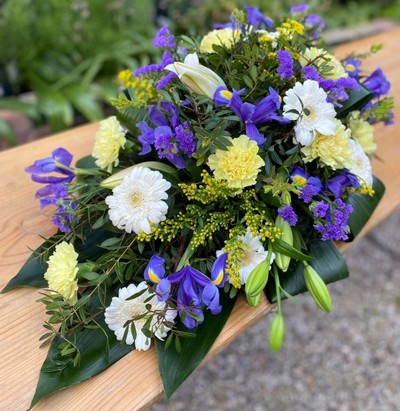 Iris, Carnation & Gerbera Teardrop Spray