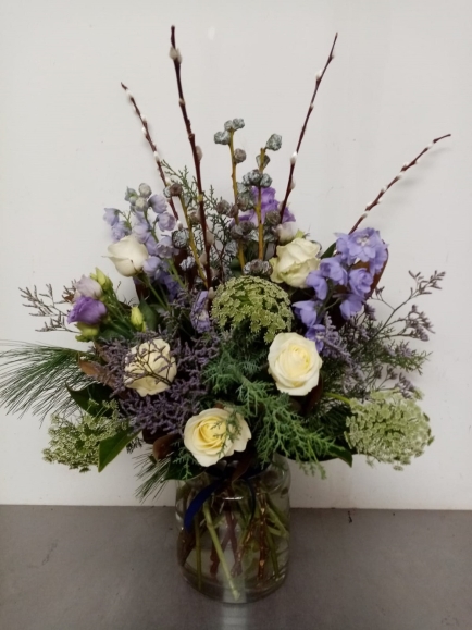 Bouquet of creams, whites and lilac flowers arranged by florist in Hayes, Bromley BR