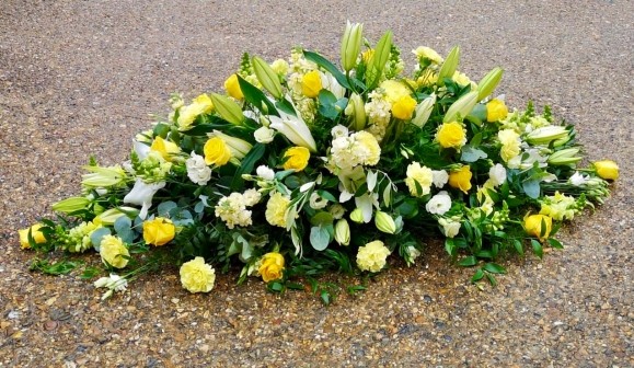 Luxury Yellow & White Coffin Spray