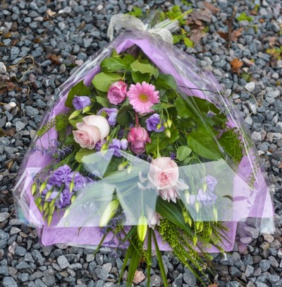 Pink & Purple Flowers in Cellophane