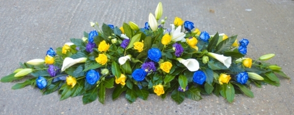 Blue and Yellow Rose Coffin Spray