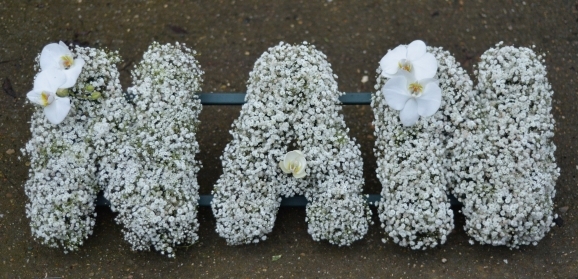 gupsophilium (baby's breath) funeral letters foe MUM NAN DAD GRANDAD UNCLE SON AUNTY made by florist in Bromley, Kent