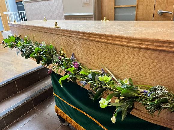 Wills Rosemary coffin spray, funeral flowers Bromley, made by florist in Hayes, Bromley, Kent, UK