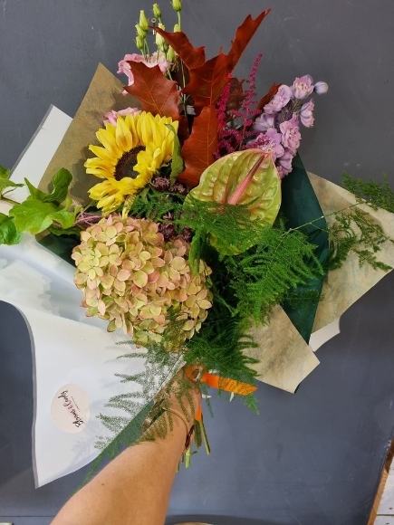 autumn wrap of flowers made by florist in Hayes, Bromley, Kent