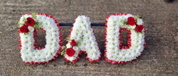 Chrysanthemum based, massed funeral letters/ wordings made by local florist in Hayes, Bromley delivering to Bromley, Beckenham, Croydon, West Wickham, Orpington, Chislehurst, Biggin Hill, Petts Wood, Bickley, Crystal Palace, Thornton Heath, South Norwood, Addiscombe, East Croydon, South Croydon,