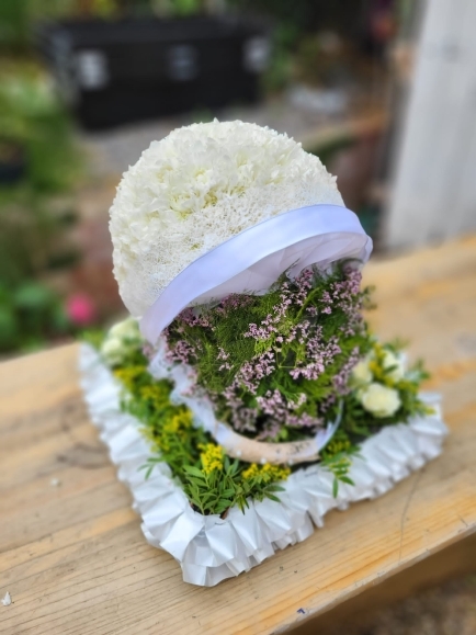 funeral flowers 3D helmet by Blooms and Candy Florist
