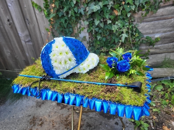 bespoke made jockey hat on funeral pillow