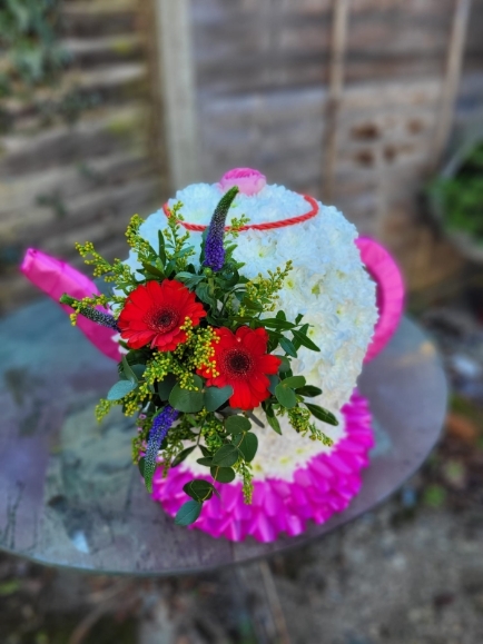 funeral flowers Tea Pot by Blooms and Candy Florist