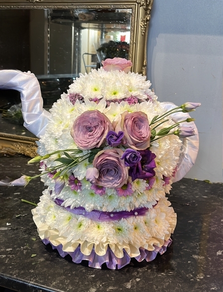 funeral flowers Tea Pot by Blooms and Candy Florist
