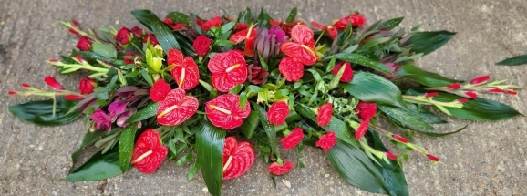 Anthurium, Roses & Carnations Coffin Spray