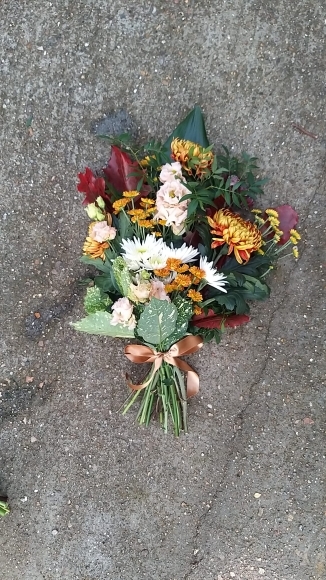 Autumn funeral sheaf made by local florist in Bromley, Kent for delivery in BR1 BR2 BR3 BR4 BR5 BR6 BR7 SE12 TN16