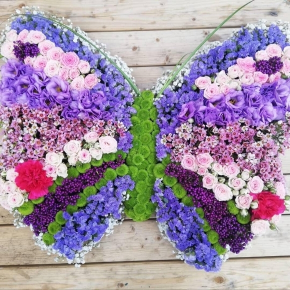 butterfly funeral tribute made by local florist in Hayes, Bromley, Kent, South London, UK