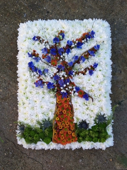 Funeral flowers on designer board, bespoke tribute by florist in Hayes, Bromley