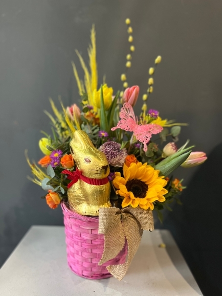 Chocolates Lindor bunny with flowers basket for Easter made by florist in Hayes, Bromley 