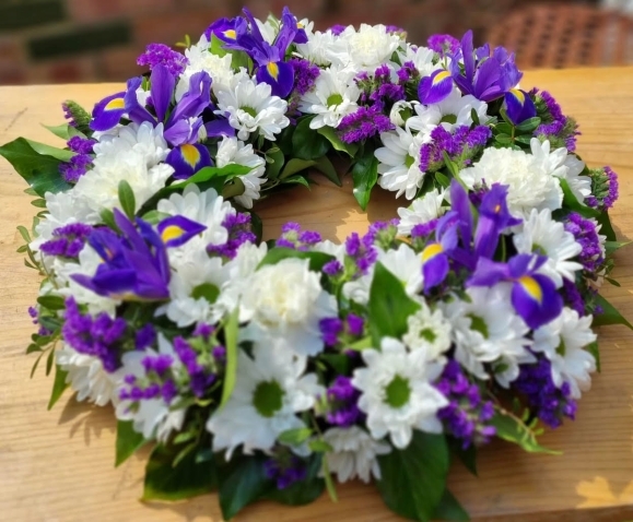 Florist Choice White and Purple Wreath