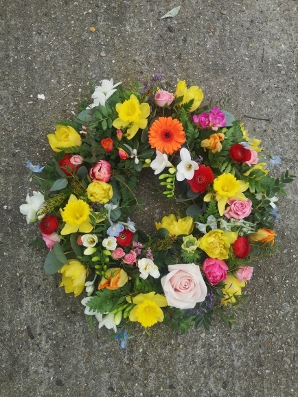 fresh flowers spring wreath arranged by local florist in Hayes for same day delivery in BR