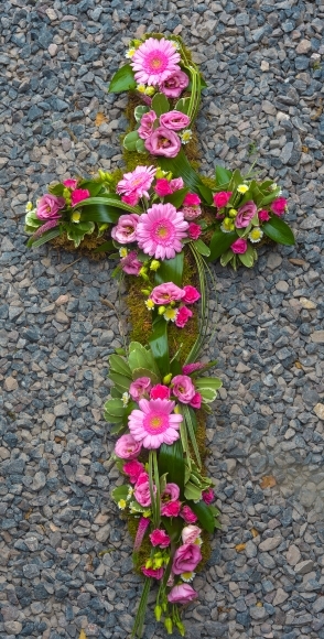 Mixed Flowers Cross on Moss