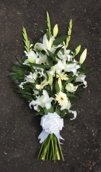 funeral sheaf in white flowers from florist in Bromley