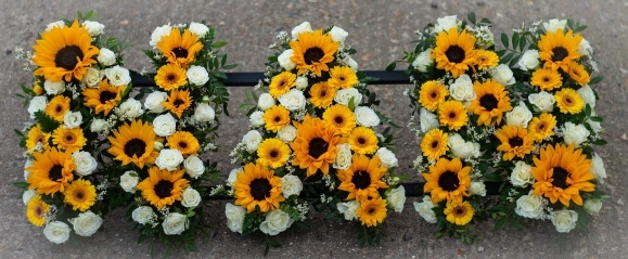 mixed bright funeral letters with sunflowers by funeral florist in Bromley, Kent