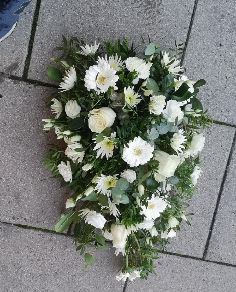 mixed flowers white teardop spray for funeral service made by florist in Hayes, Bromley, Kent for same day delivery in BR1 BR2 BR3 BR4 BR5 BR6 BR7 BR8 TN16 CR09 CR07 CR0 SE3 SE6 SE9 SE12