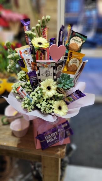 Giftbox flowers and chocolate bars by florist in Bromley