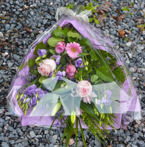 Pink & Purple Flowers in Cellophane