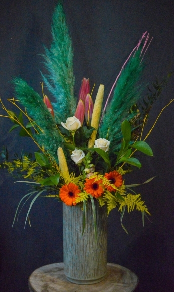 mixed fresh flowers and pampas vase made by florist in Hayes, Bromley, Kent, UK