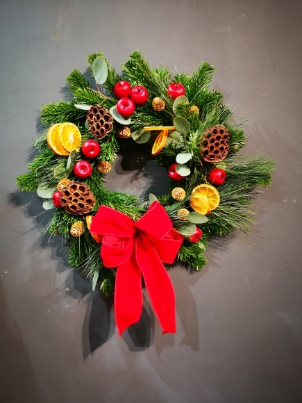 traditional Christmas door wreath made by florist in Bromley, national delivery possible