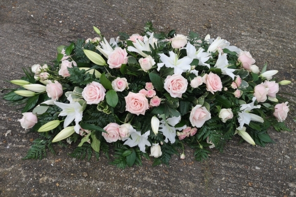 White Lily and Pink Rose Coffin Spray