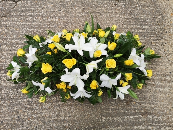 White Lily and Yellow Rose Coffin Spray