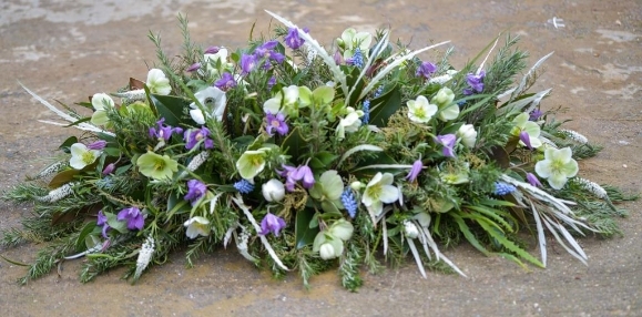 Wills Rosemary coffin spray, funeral flowers Bromley, made by florist in Hayes, Bromley, Kent, UK